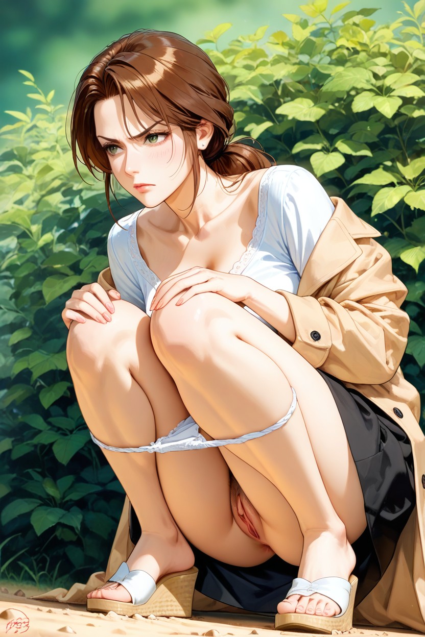 Black Elegant Midi-skirt Above Panties, Dutch-angle View, British Hentai AI Porn