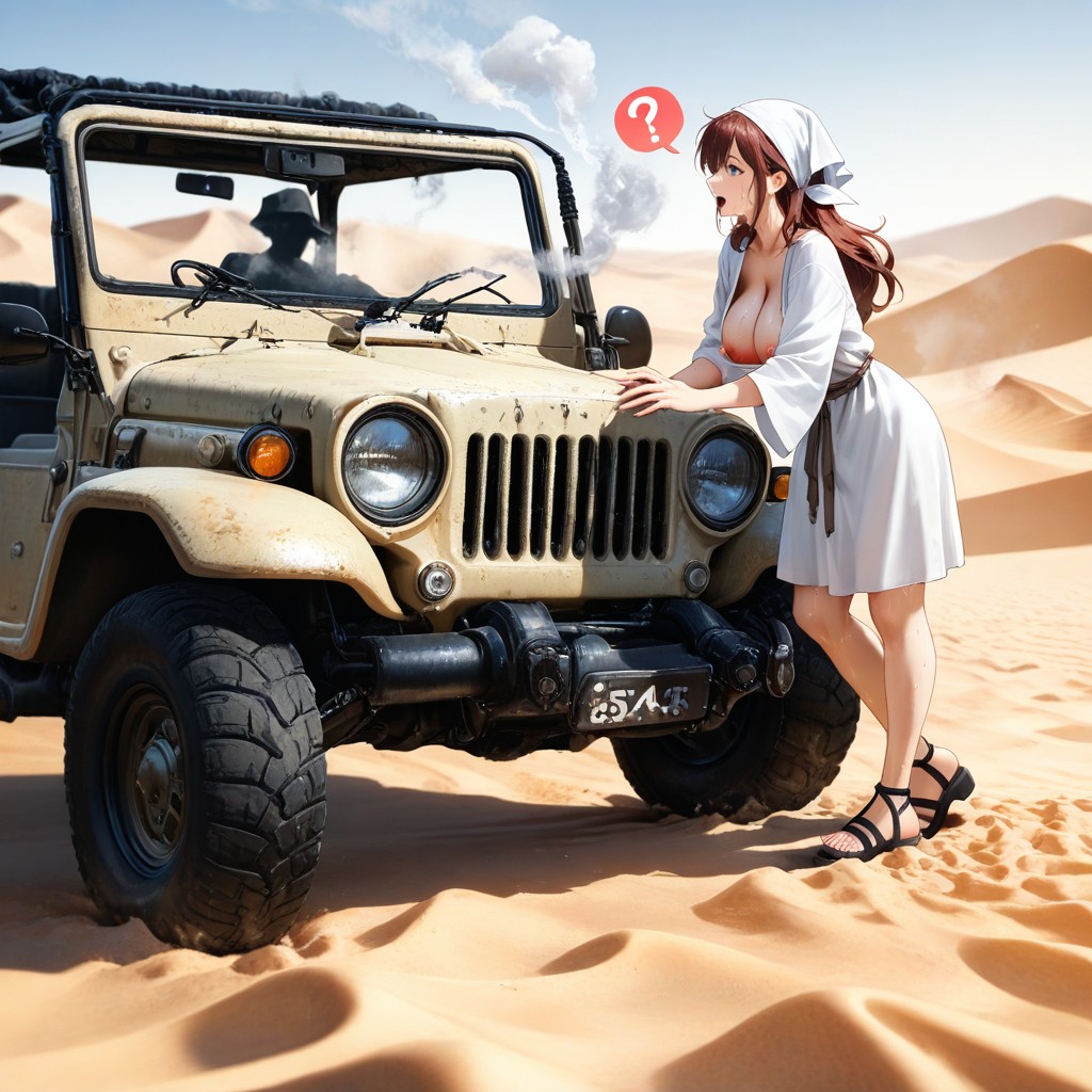 Standing In Front Grey Colored Open Air Jeep, Daytime, Medium Ass Hentai AI Porn