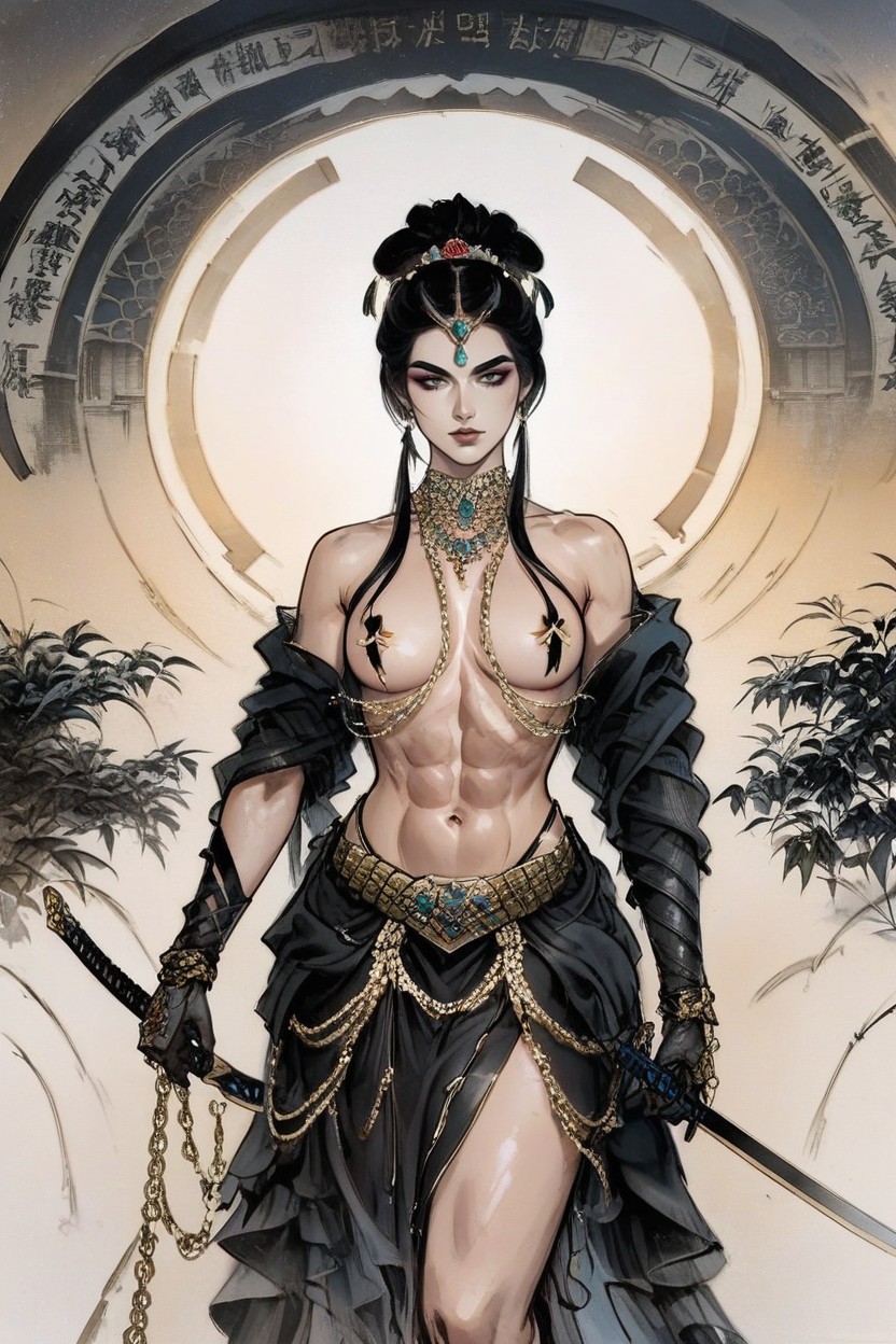 Warrior Queen, Pearl Necklaces, Armored Gloves Hentai AI Porn