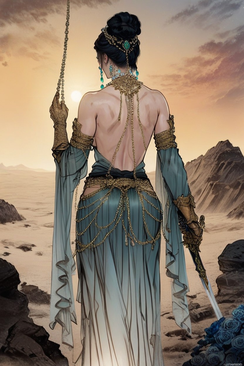 Waist Shot, Sunset, Warrior Queen Hentai AI Porn