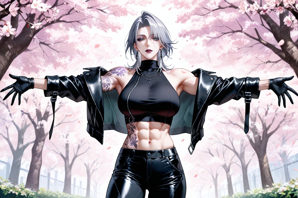 Abs, Detailed Face, Cherry Blossoms Hentai AI Porn