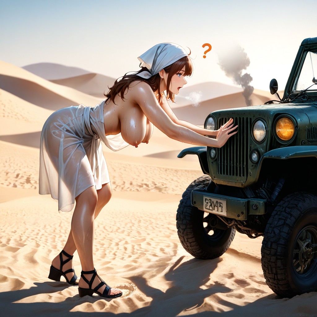Smoke Rising From Engine, Desert Shimmer, Blue Eyes Hentai AI Porn