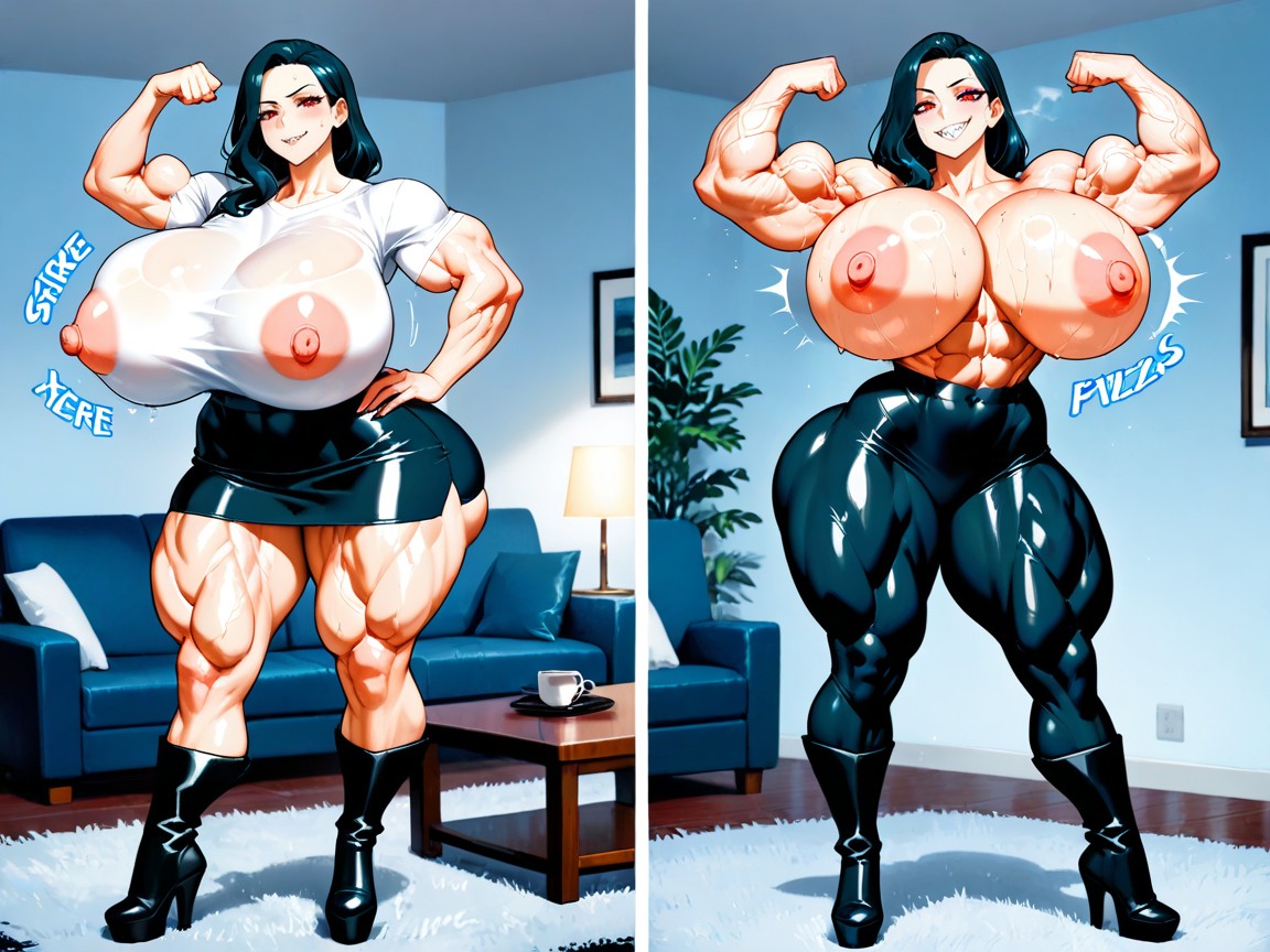 Smile With Sharp Tooth, Long Veins Hyper Massive Muscles Hyper Massive Thighs, Big Boobs Hentai AI Porn