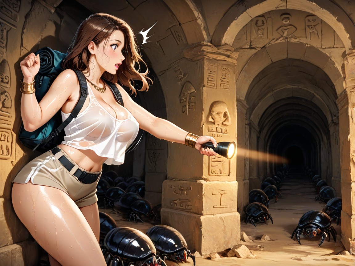 Side View, Inside Pyramid, Brown Hair Hentai AI Porn