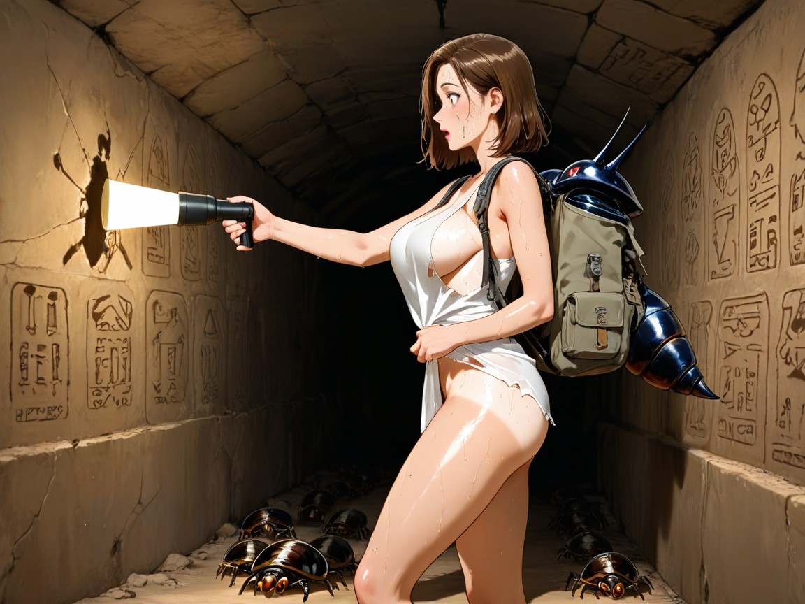 Newest, Brown Hair, Hundreds Of Grain-sized Scarab Beetles Eat Her Clothes Hentai AI Porn