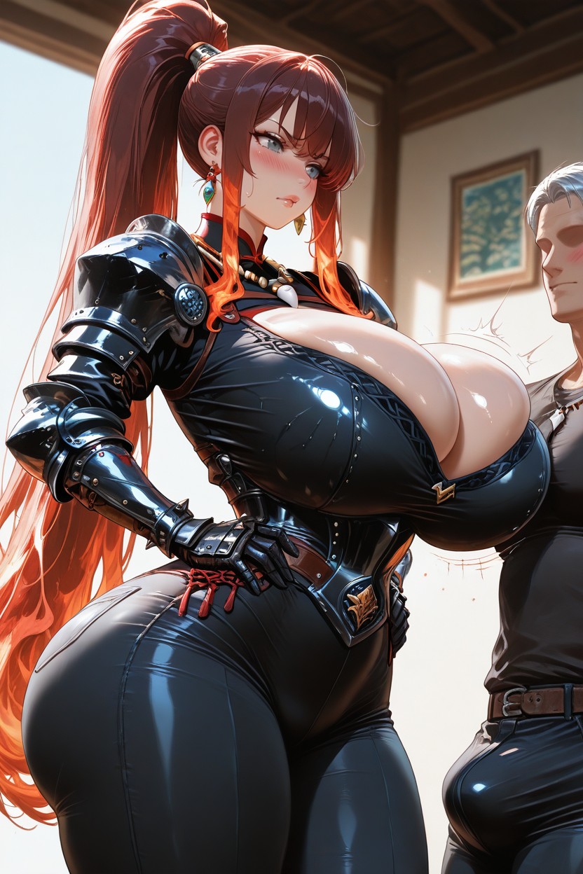 Front View, Hands On Hips, Colossal Breast Hentai AI Porn