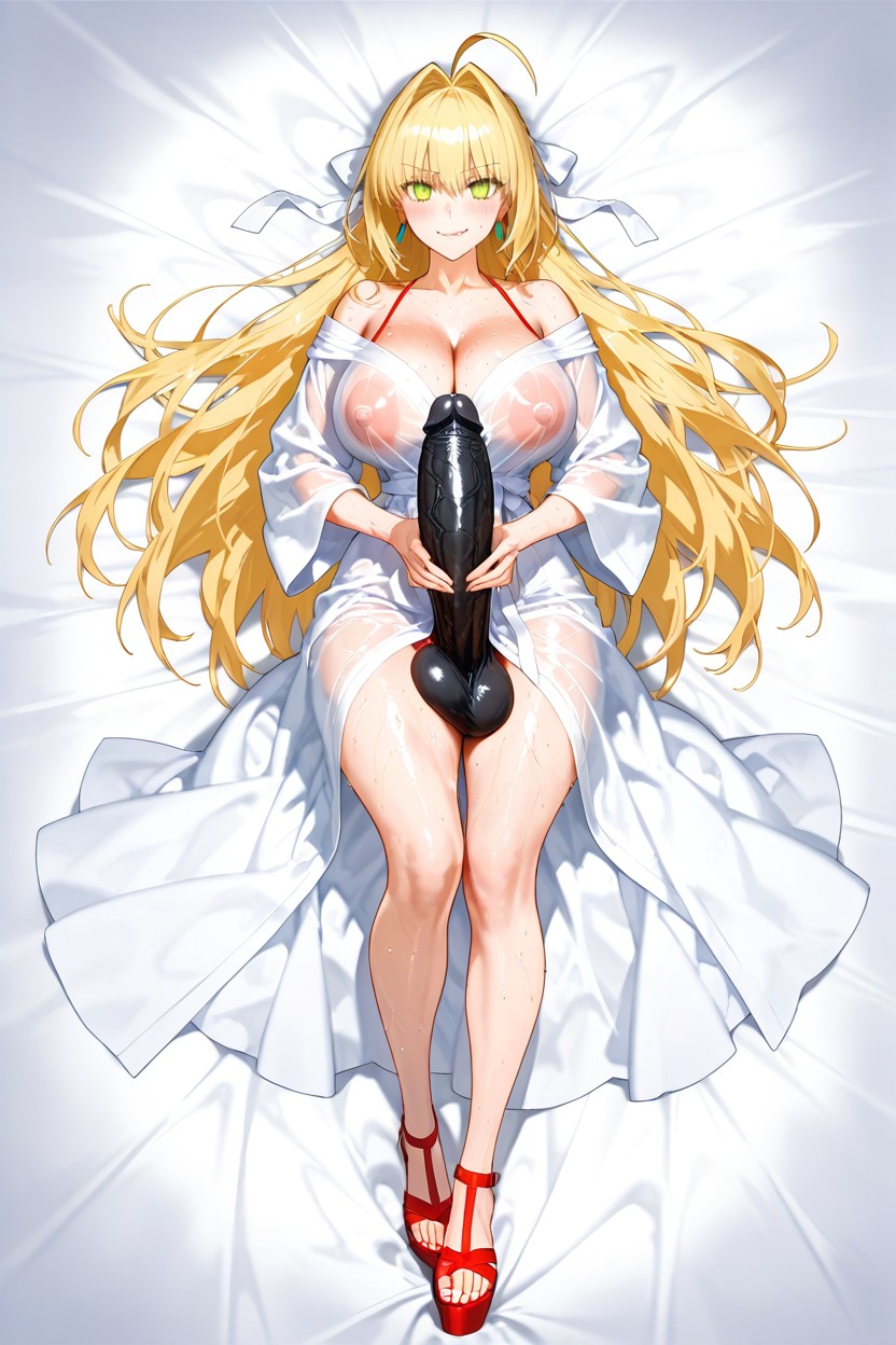 Biting Lips, Laying, Very Long Hair Hentai AI Porn