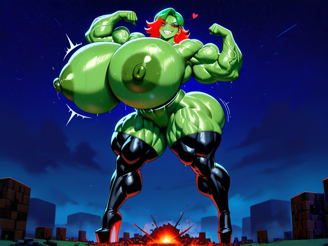 Medium Length Lime Hair, Standing, Curvy Body Hentai AI Porn