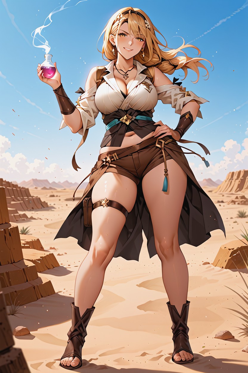 Wind Blowing Hair, Blonde Hair, Sand Particles Hentai AI Porn