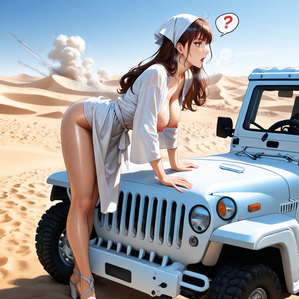 Desert Shimmer, Slightly Hunching Forward, Exotic Beauty Hentai AI Porn