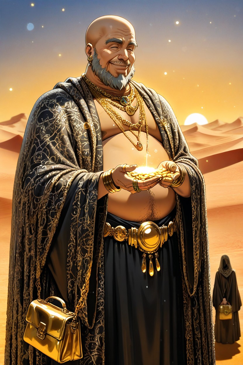 Expensive Desert Merchant Robes, Greasy Beard, Golden Necklaces Hentai AI Porn