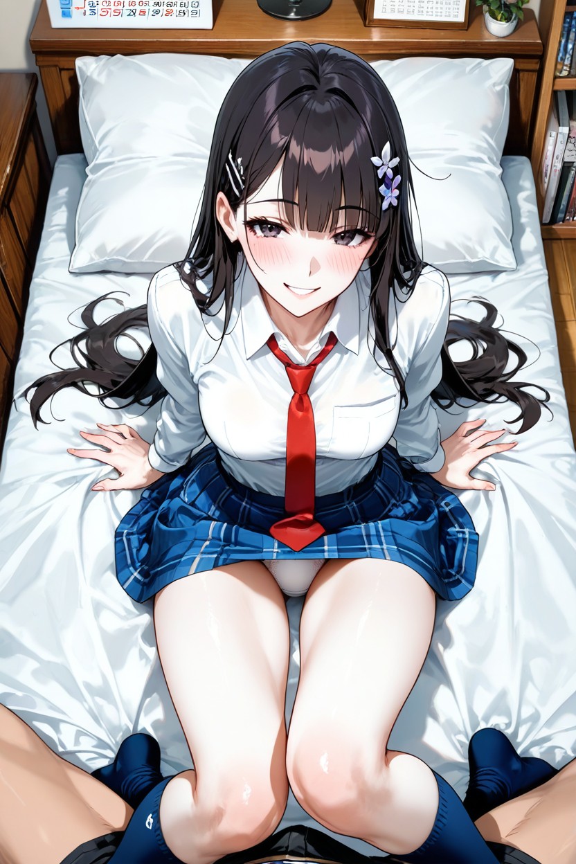 Blue Checked Skirt, Perfect Figure, Intelligent And Elegant Hentai AI Porn