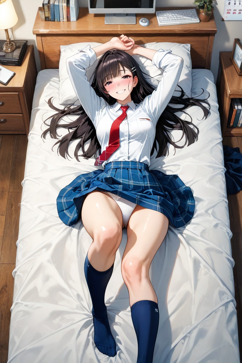 Laying On Stomach, Study Room, Very Nice Long Straight Hair Hentai AI Porn