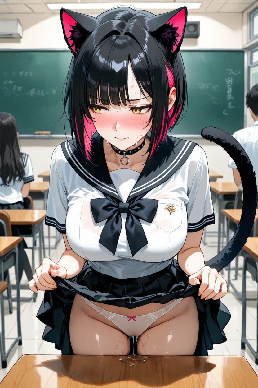 Bob Haircut, Nose Blush, Humping In The Corner Of The Table Hentai AI Porn