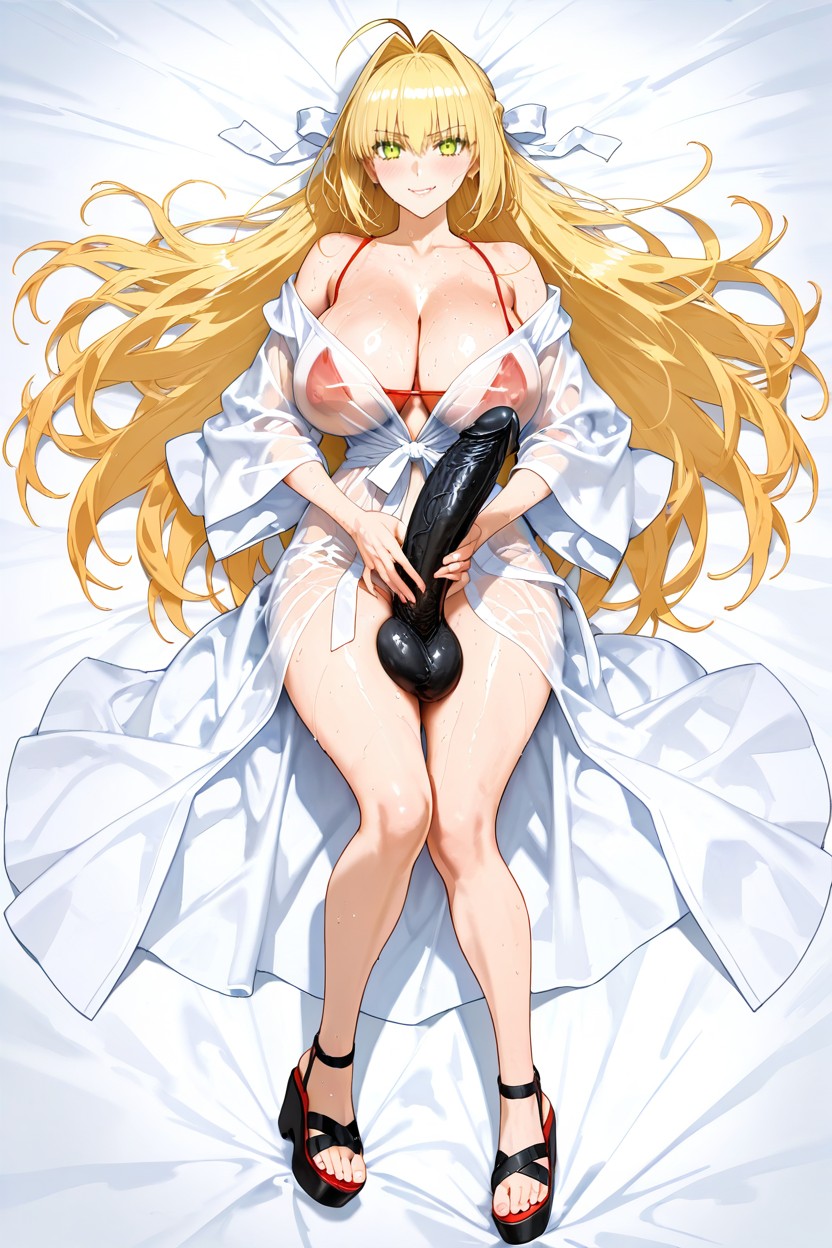 Ultra Beautiful, Wearing A Flowing And Sheer See-through White Robe, Biting Lips Hentai AI Porn