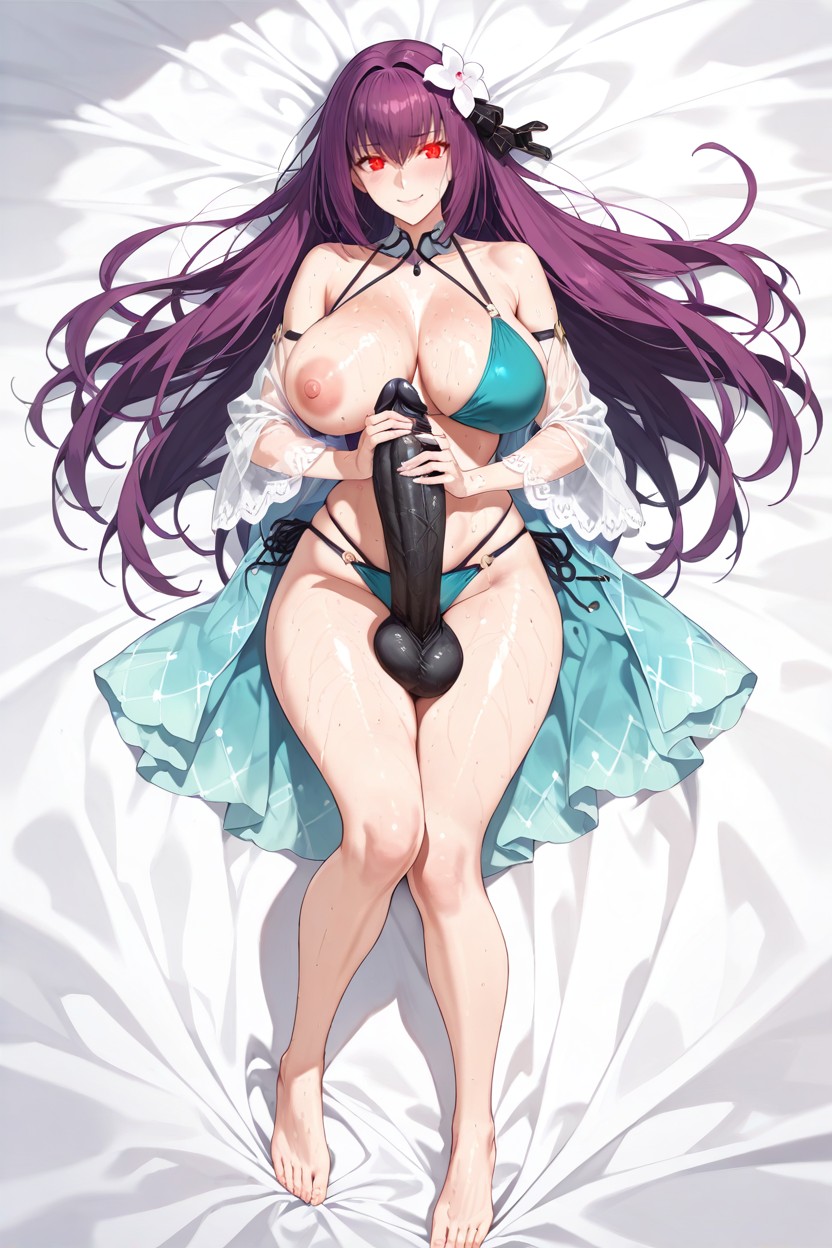Scathach Skadi From Fate Grand Order, Relaxed, Holding Her Own Penis Hentai AI Porn