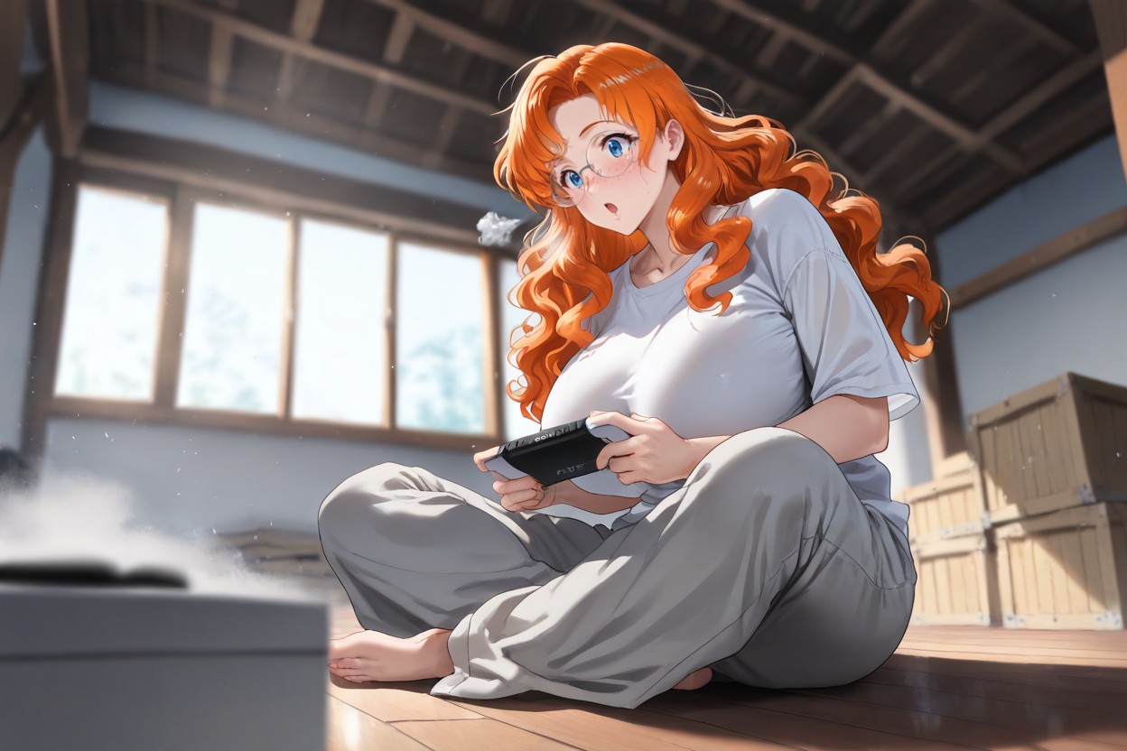 Grey Baggy Pants, Cinematic, Freckles Hentai AI Porn