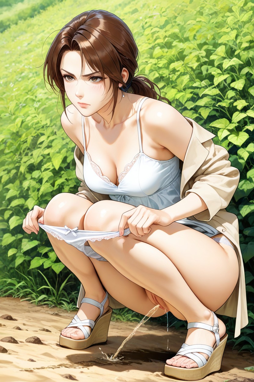 Accurate Pussy, Hem Hangs Between Knees, Anatomically Accurate Hentai AI Porn