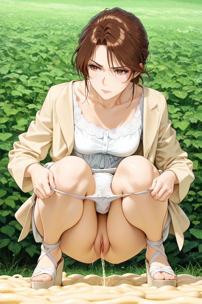 Peeing In Bushes, Knees Together Feet Apart, Thighs Hentai AI Porn