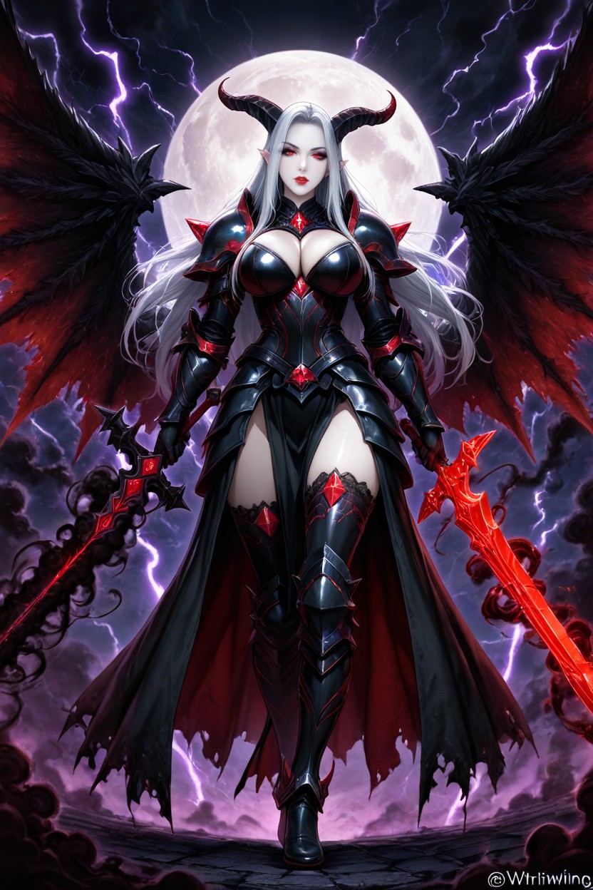 Jet Black With Red Crystal Details, High Detailed, Curved Hentai AI Porn
