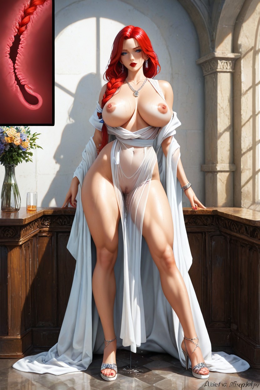 See Through Greek Goddess Robes, Silver Jewellery Necklace, Ultra Detailed Hentai AI Porn