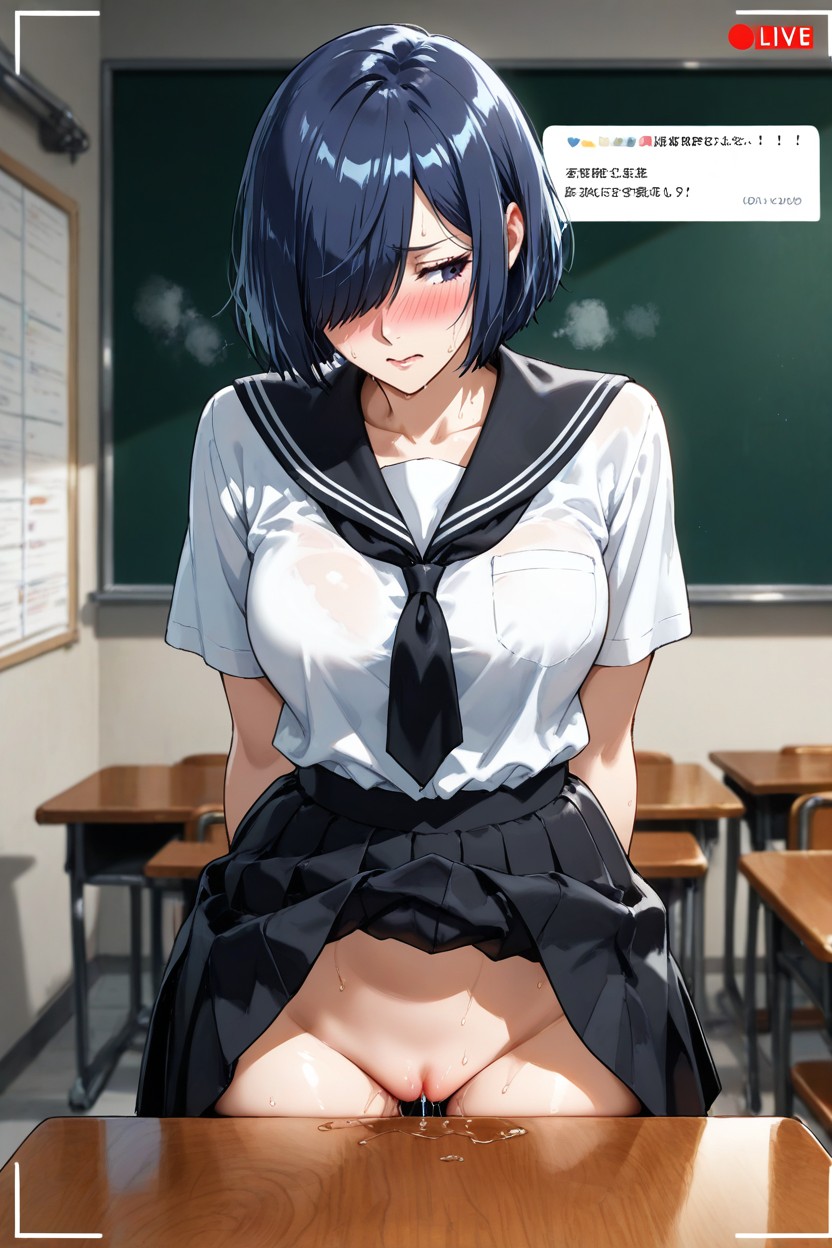Bangs, Looking Away, Pleated Skirt Hentai AI Porn