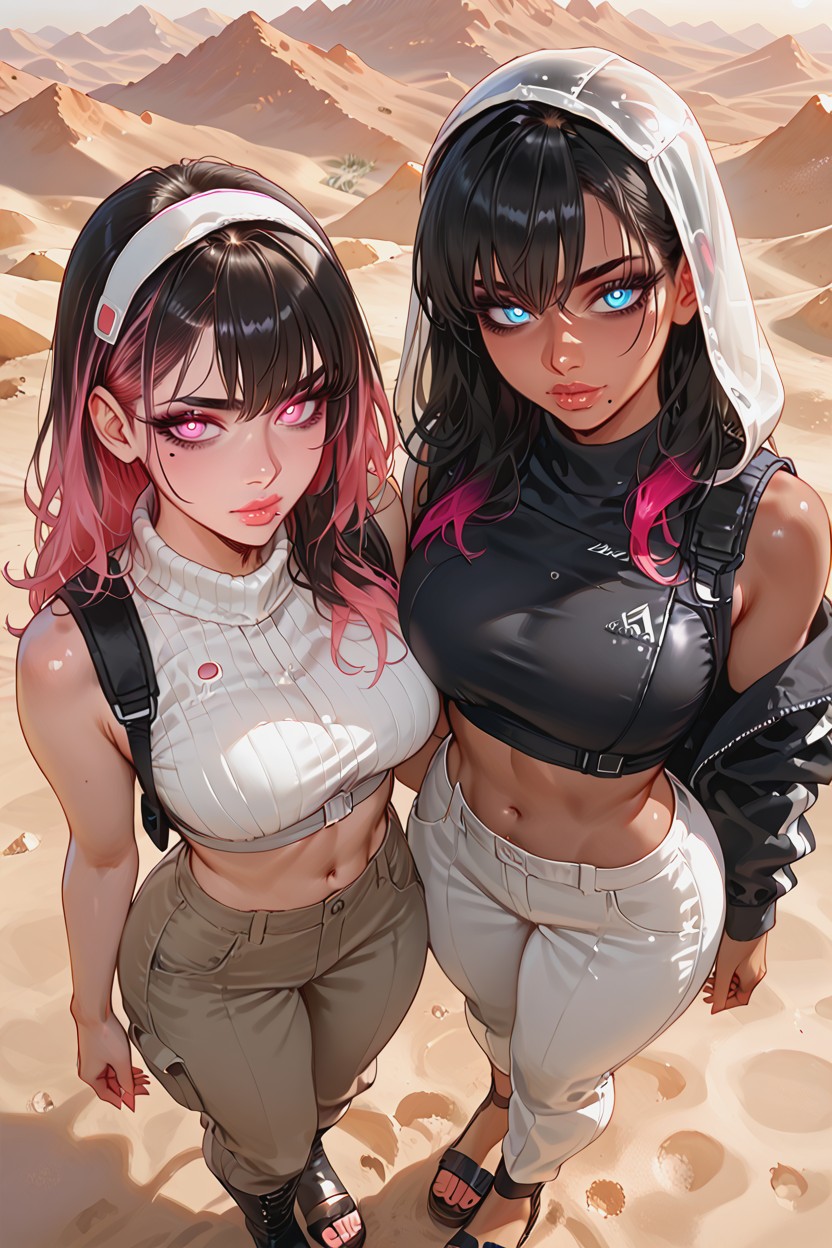 Bags Under Eyes, Juicy Lips, Two Females In Foreground Hentai IA