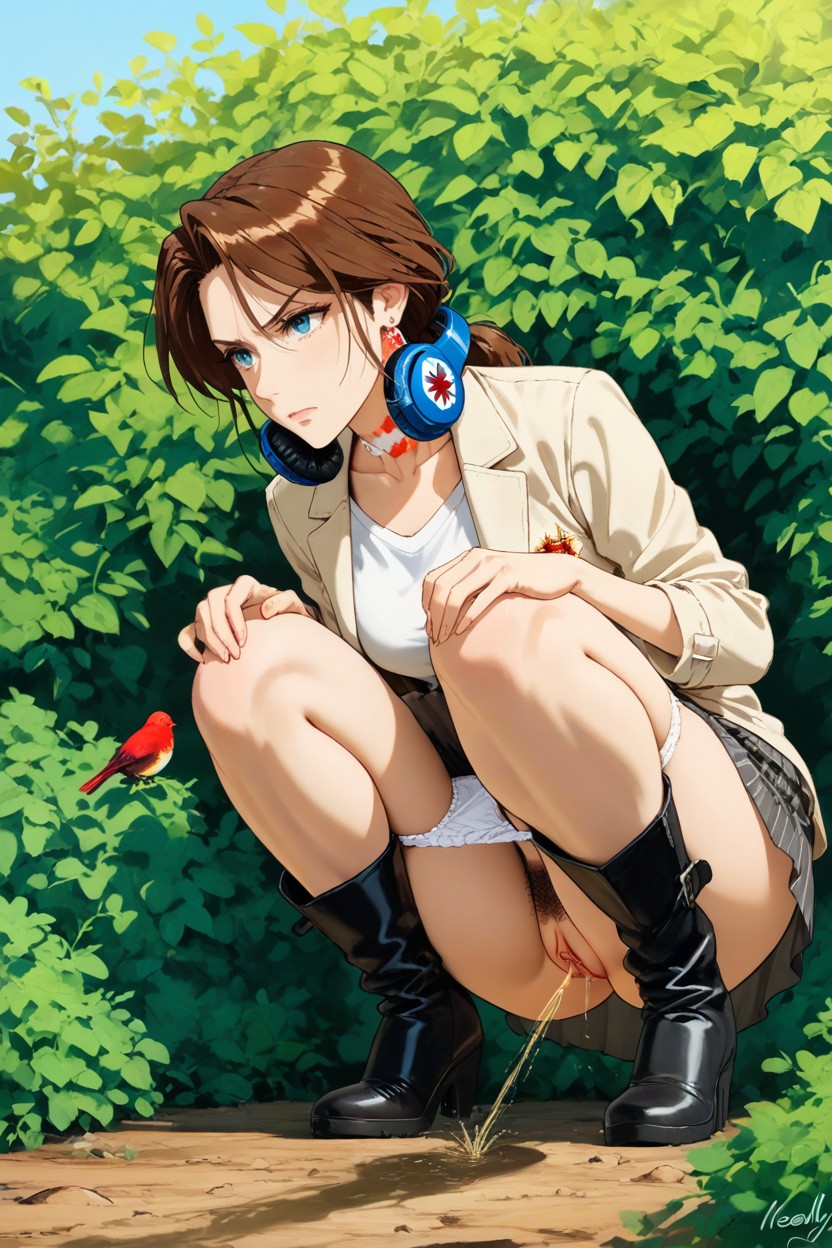 Sexy Crotch, Knees Together Feet Apart, Small Breasts Hentai AI Porn