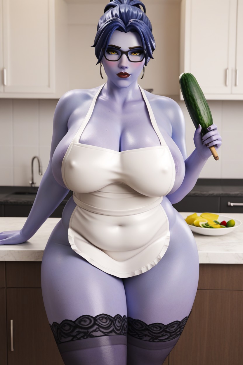 Matte Red Lipstick, Long Eyelashes, Smooth Hentai AI Porn