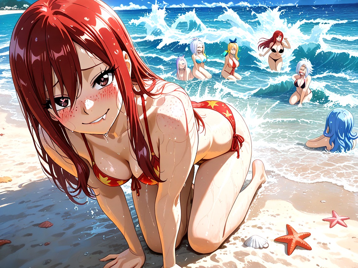 Looking Up At Viewer, Tongue Out, Sea Backround Hentai AI Porn