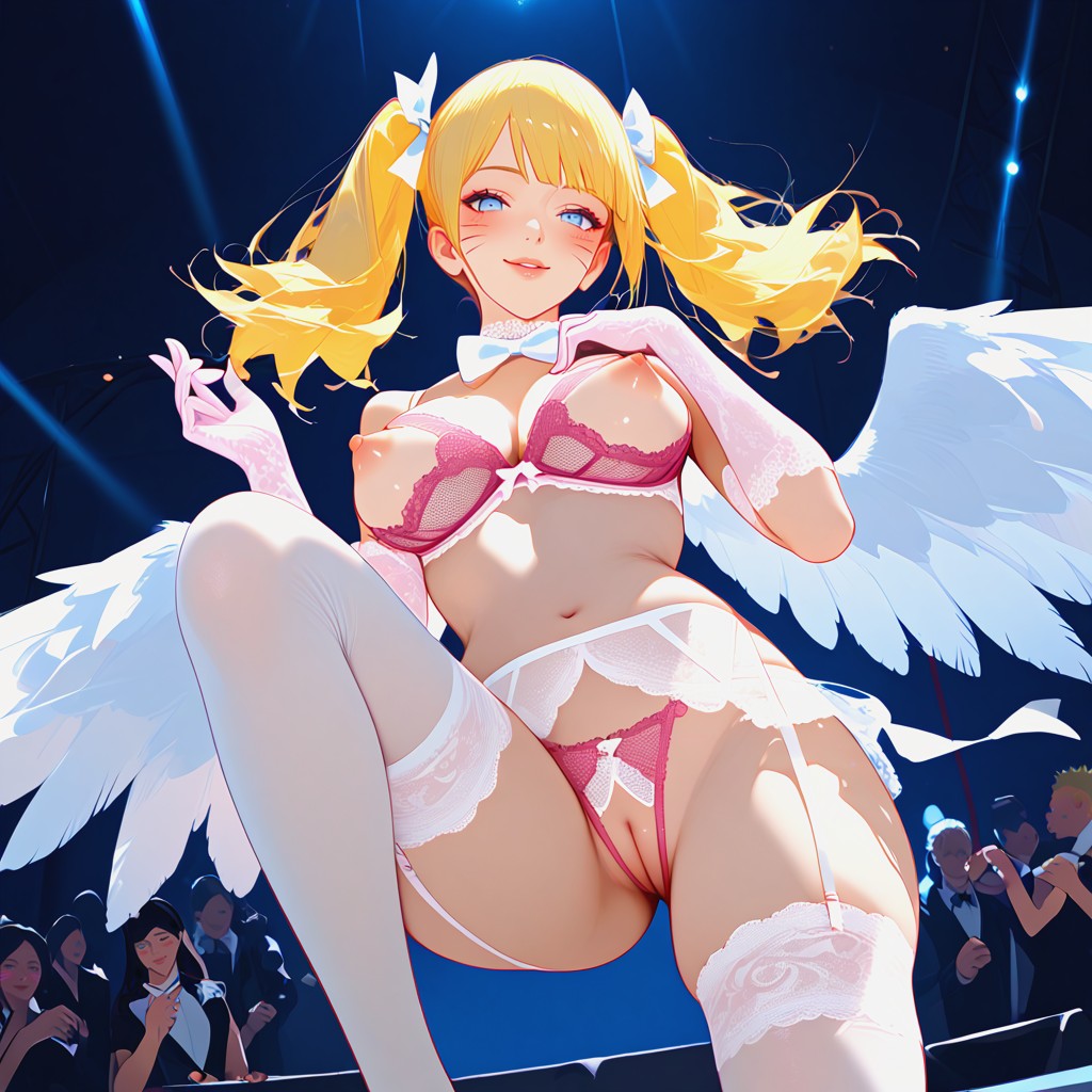Model, Large White Bow Ribbon On Neck, Blushing Hentai IA