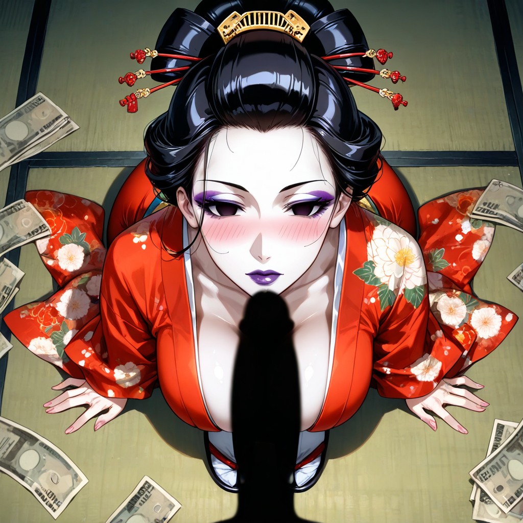 Geisha Kimono, Top Down, No Penis In The Picture Only It's Shadow Hentai AI Porn