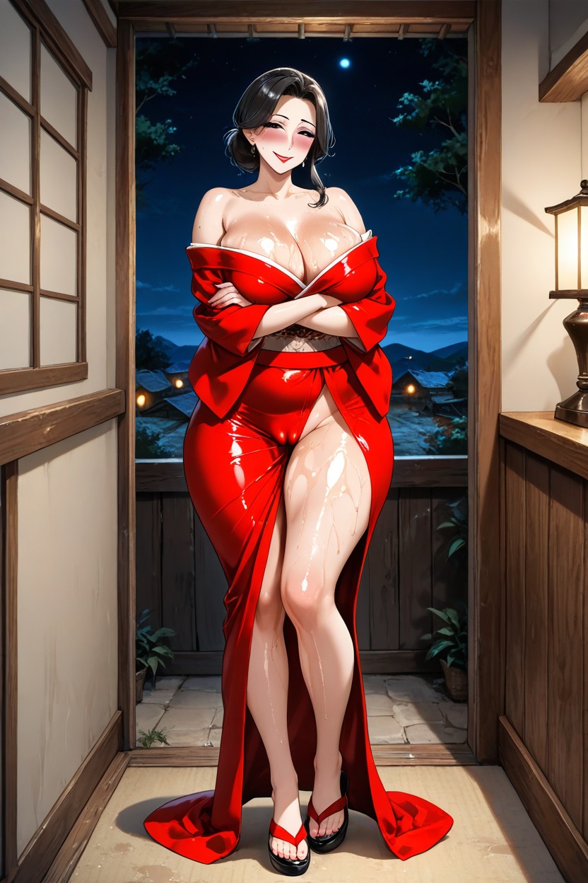 Oiled Skin, Arms Crossed, Lamps Hentai AI Porn