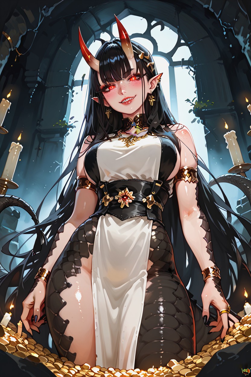 Regal Posture, Slit Eyes, On A Pile Of Gold Hentai AI Porn