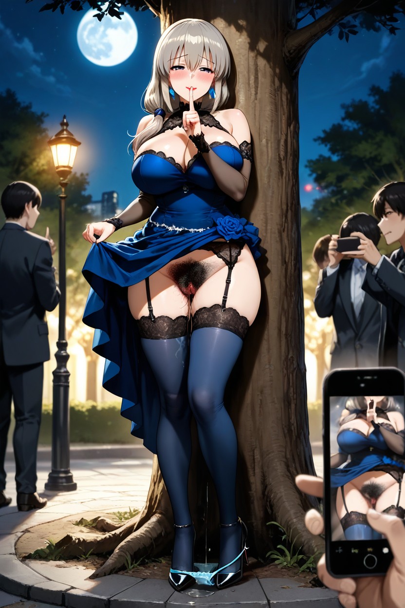 Blush, Pubic Hair, Lace-trimmed Legwear Hentai AI Porn