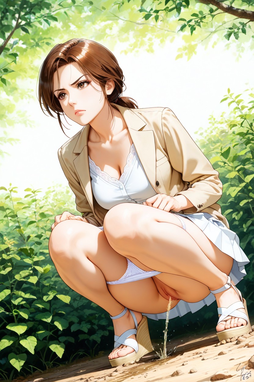 Knees Together Feet Apart, Dutch-angle View, Small Breasts Hentai AI Porn