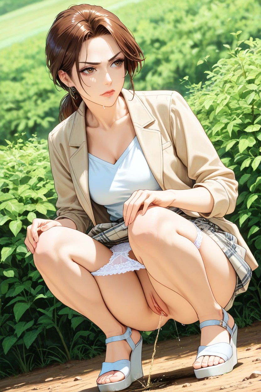 White Blouse, Light Outlines Body Shapes, Outdoors Nature Hentai AI Porn