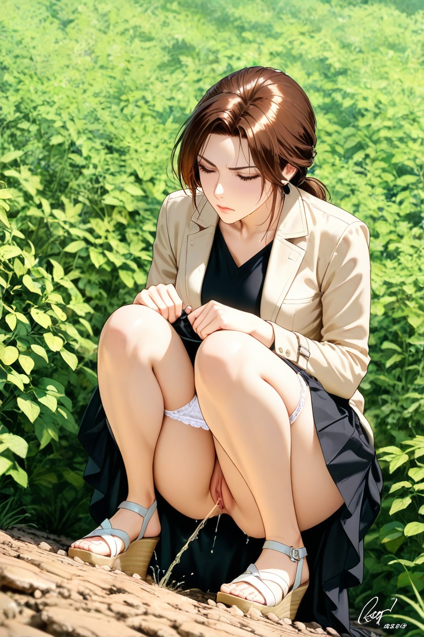 Looking Down, Soft Shadows, Dripping Peeing Hentai AI Porn