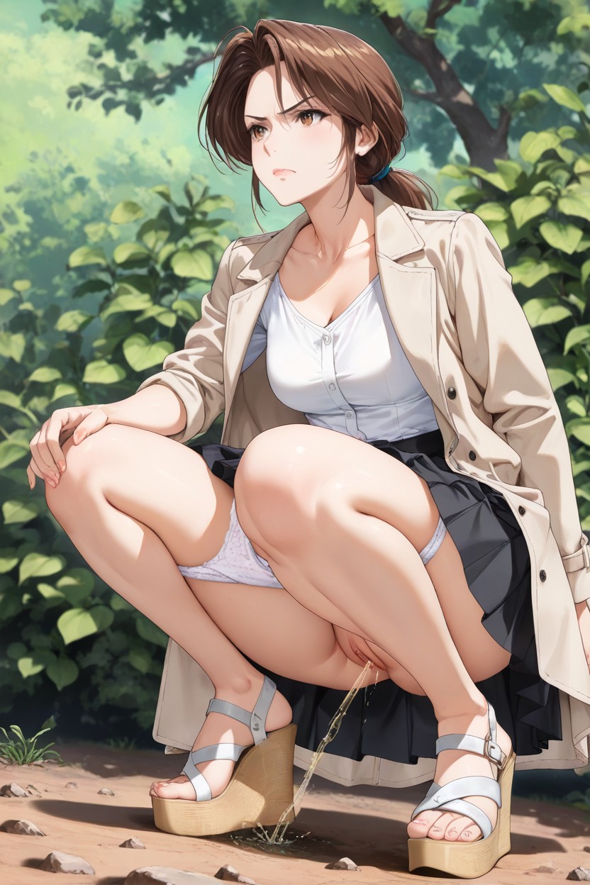 Alone In Frame, Side View, Amazing White Nylon Panties Pulled Down To The Knees Hentai AI Porn