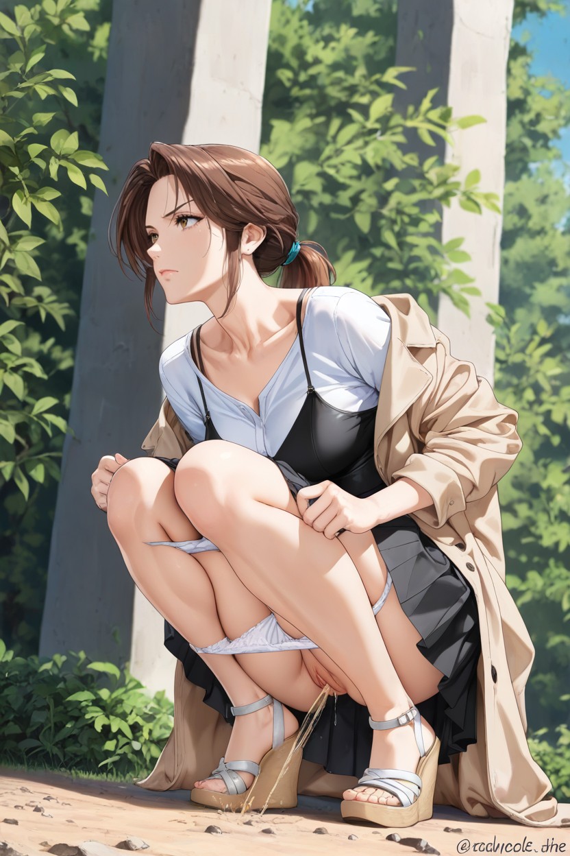 Clay Ground, Peeing In Bushes, Long Pleated Dress Hentai AI Porn