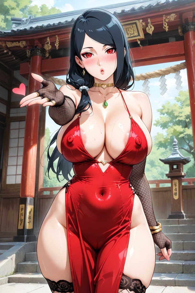 Large Buttocks, Black Lace Evening Dress, Large Breasts Hentai AI Porn