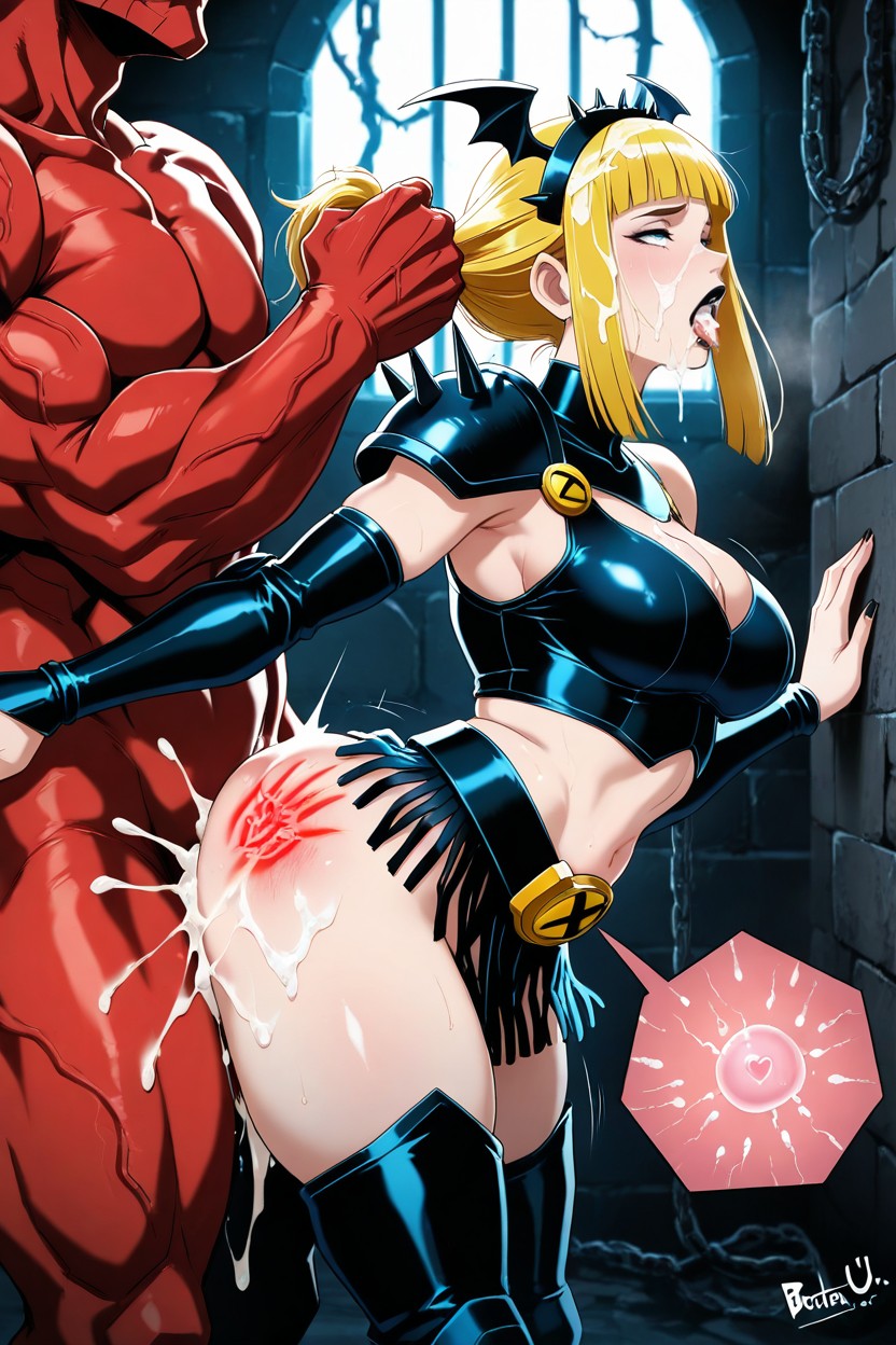 Bangs, Bare Breasts, Gigantic Cock Hentai AI Porn