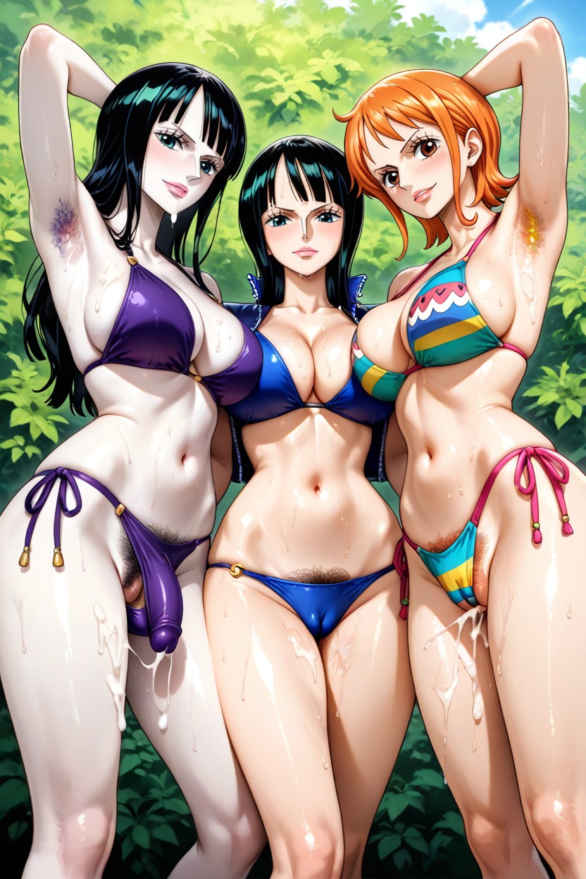 And, Lesbian Trio, Pulling Bikini Up Hentai AI Porn
