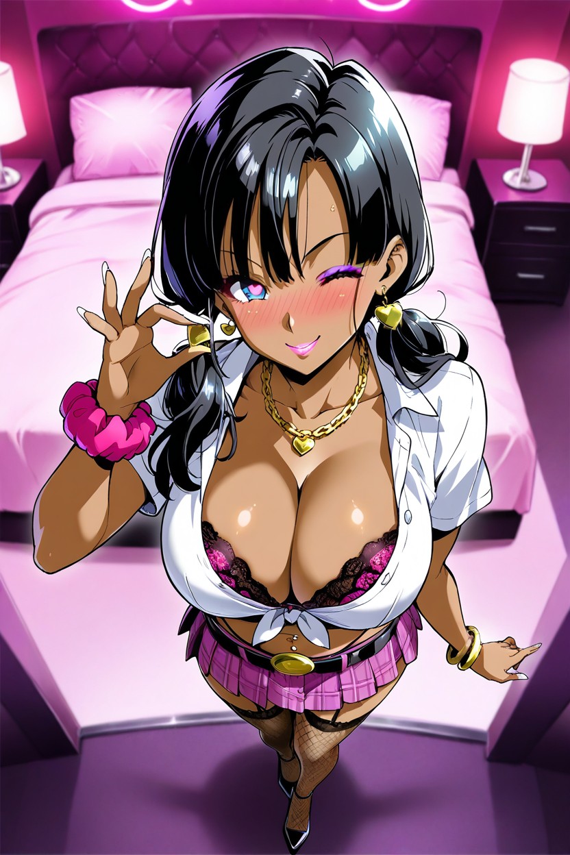 Cleavage, Heart Pillows, Dark Skin Woman Hentai AI Porn
