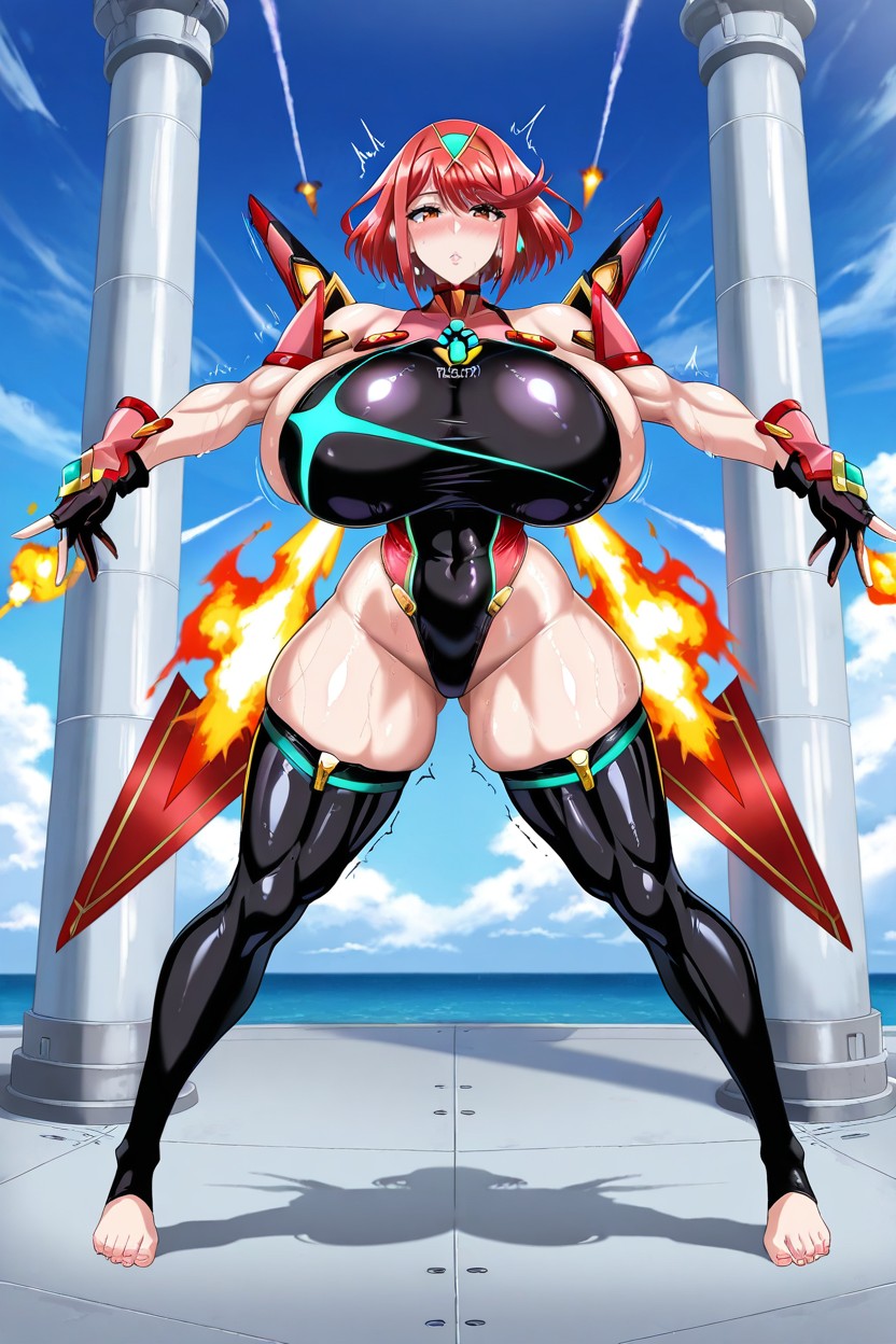 Muscular, Black Rocket-style Swimsuit, Breast Expansion Hentai AI Porn