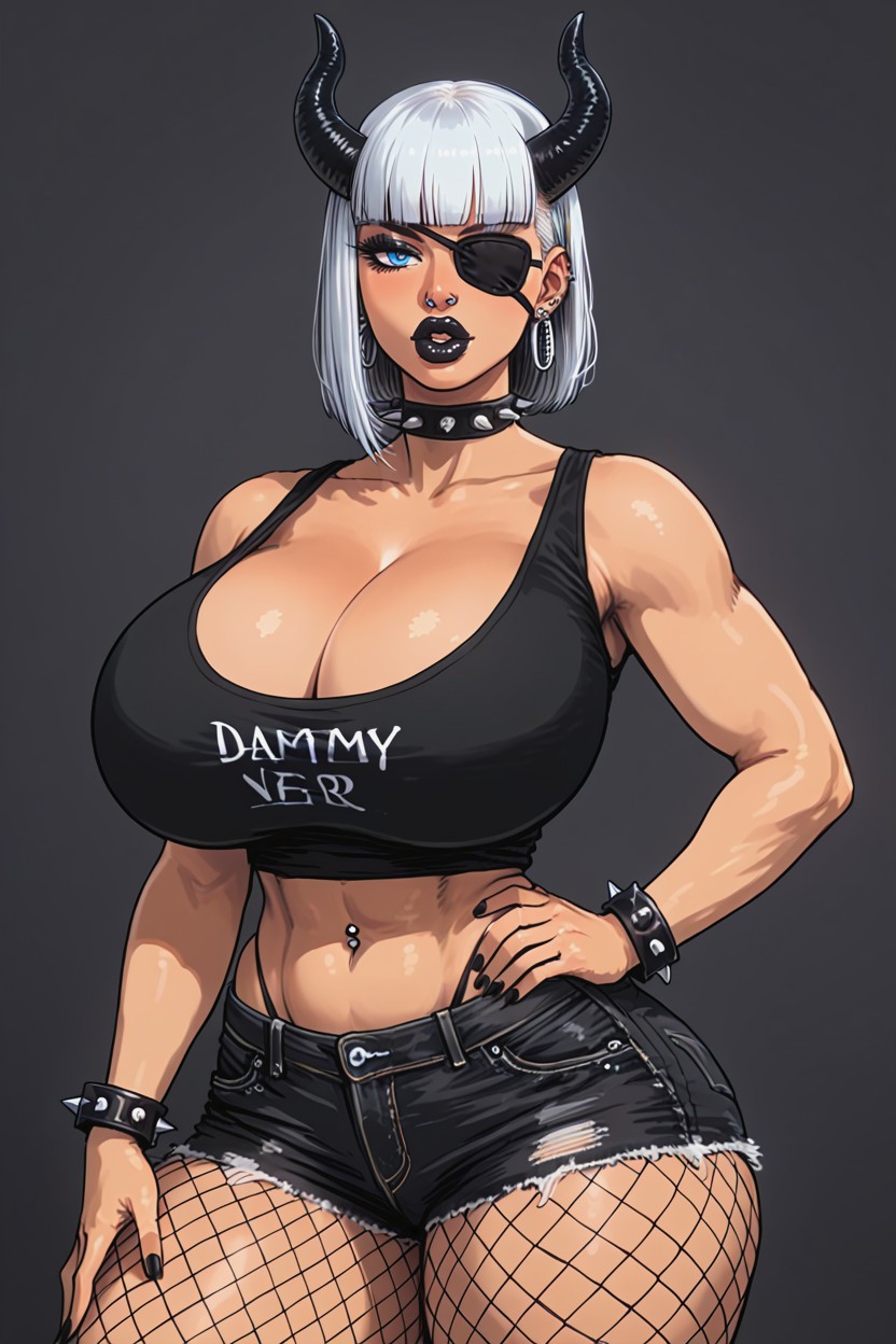 Black Horns, Model, White Hair Hentai AI Porn