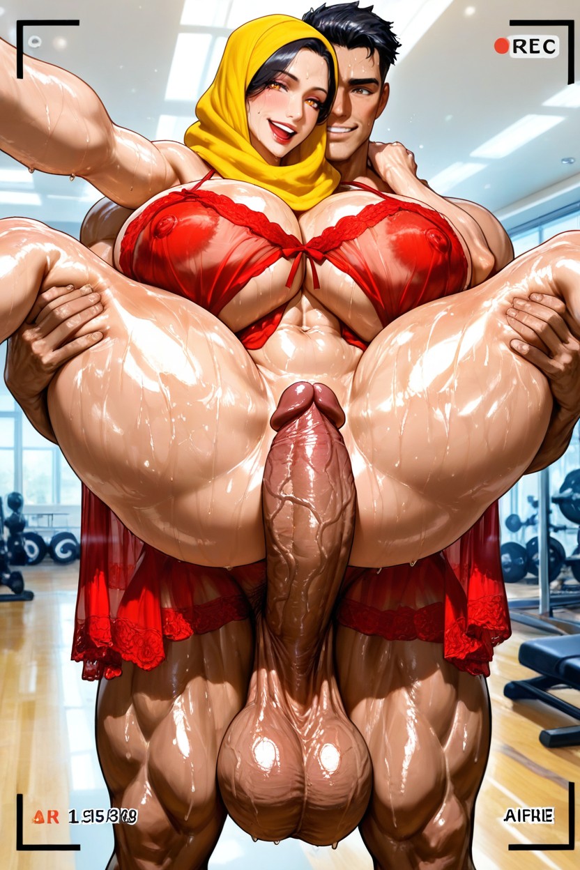 Oiled Body, Husband Carry Wife, Gigantic Hentai AI Porn