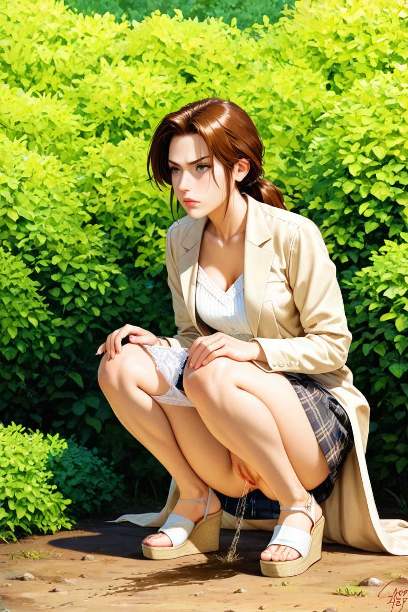 Embraced Her Knees, Stoop Down Crouching Feet, Looking Ahead Hentai IA
