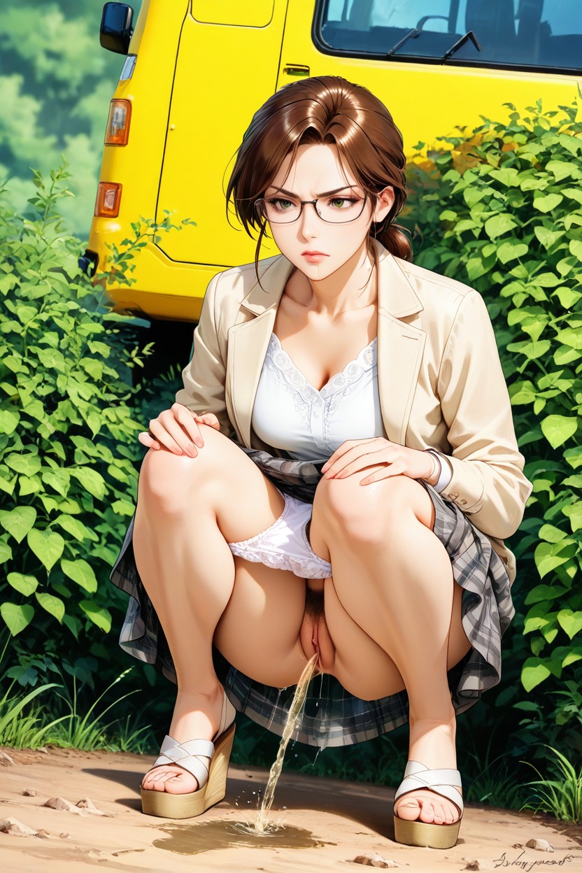Hand On Knees Crossed, Small Breasts, Outdoors Nature Hentai AI Porn
