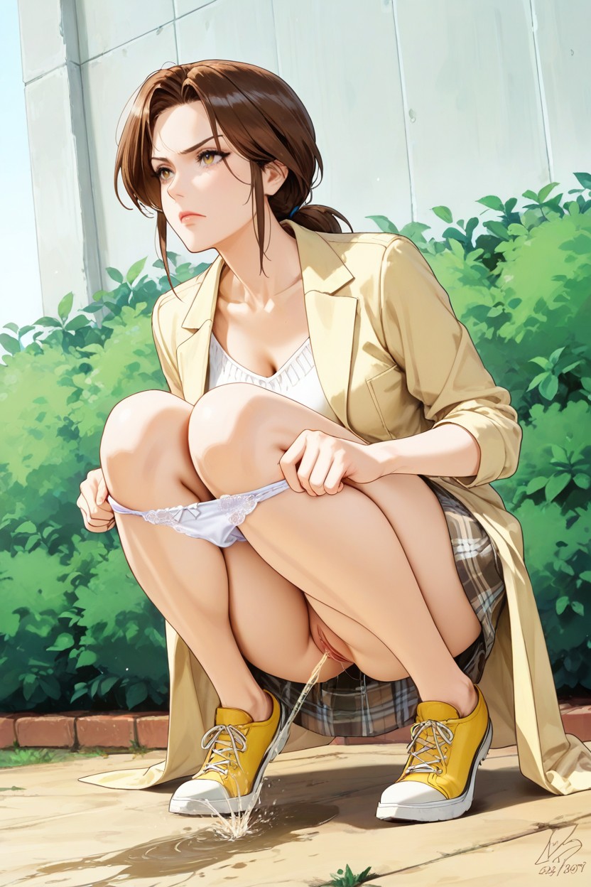 Thighs, The Gets Up, Elegant White Nylon Panties Pulled Down To The Knees Hentai IA